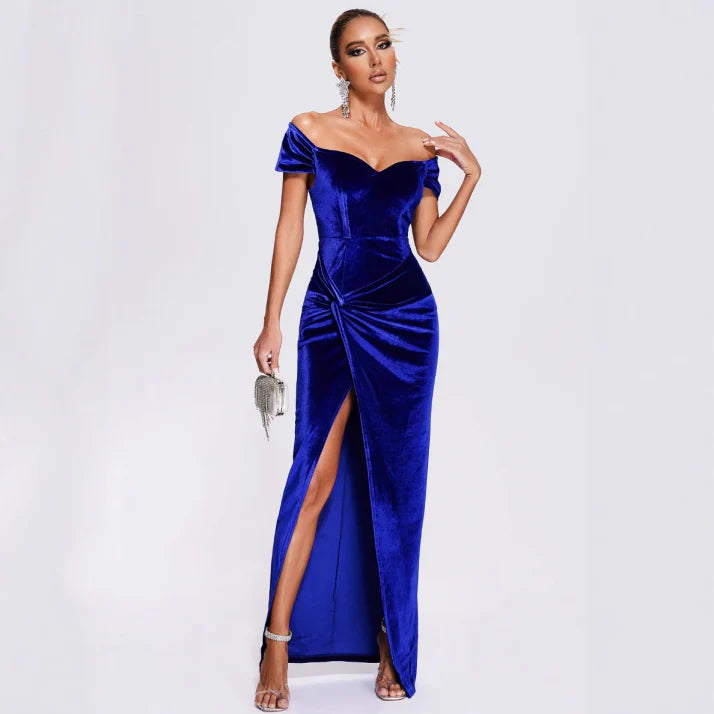 Damen Ballkleid mit Schulterfreiem Design und Schlitz | Maxi