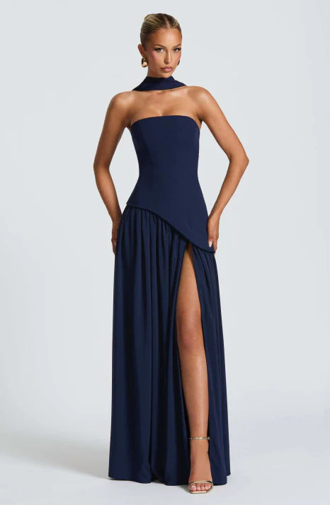 Damen Ballkleid mit Bandeau-Oberteil und Schal-Detail | Maxi