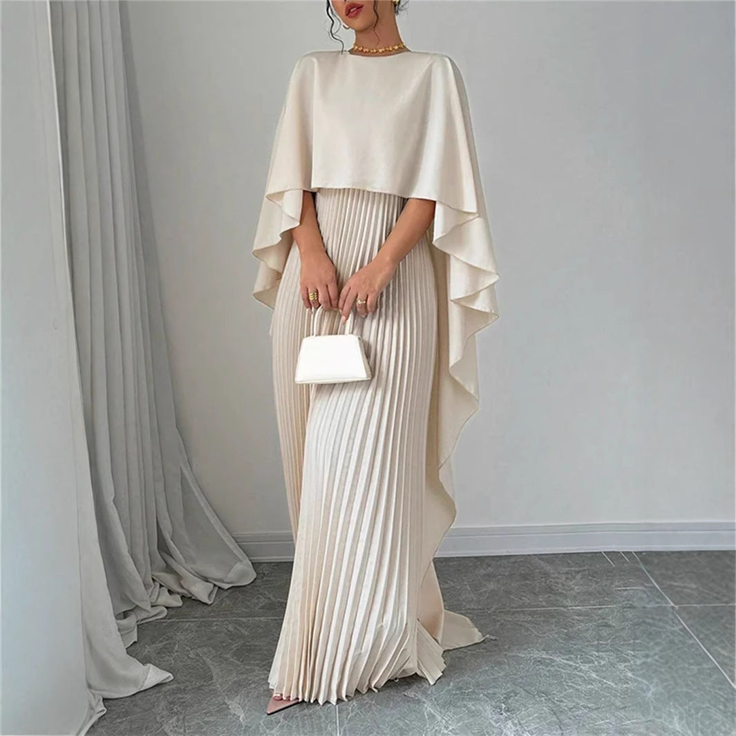 Abendkleid Damen Maxi | Mit Weiten Ärmeln und Plissee-Rock