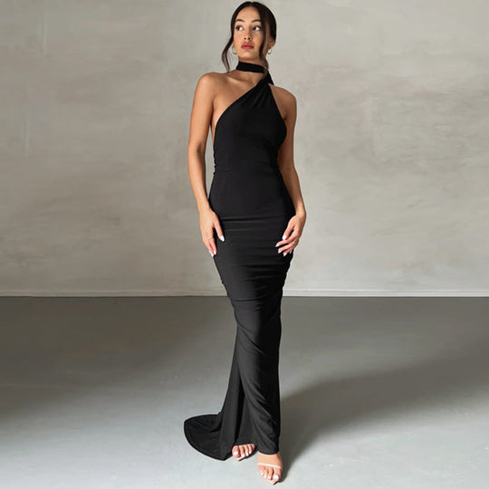 Damen Abendkleid | One-Shoulder Maxikleid mit Raffung