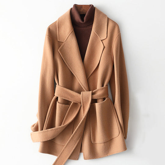 Damen Mantel Winterjacke | Kurz mit Gürtel und Taschen