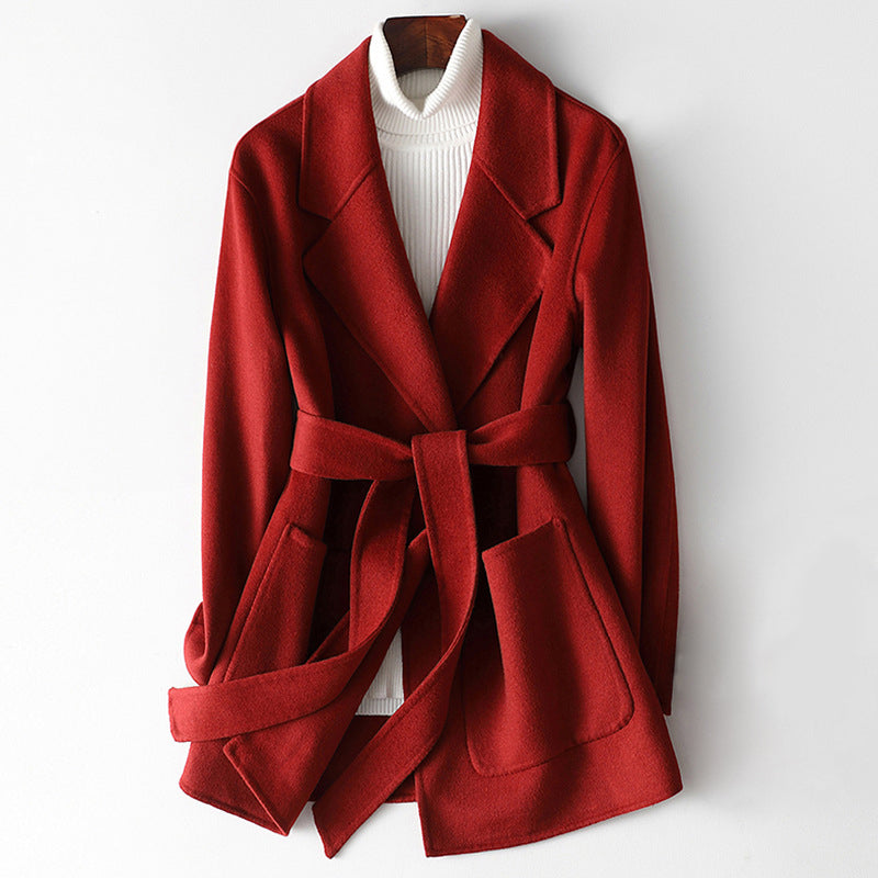 Damen Mantel Winterjacke | Kurz mit Gürtel und Taschen