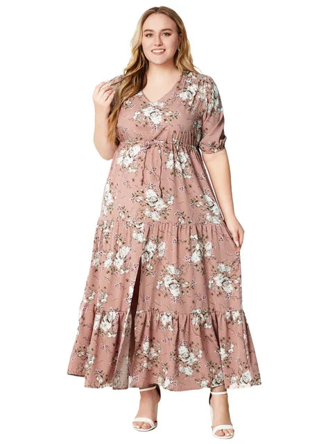 Isabelle Kleid - Plus Size Blumenprint Langes Kleid Mit Vorderteil