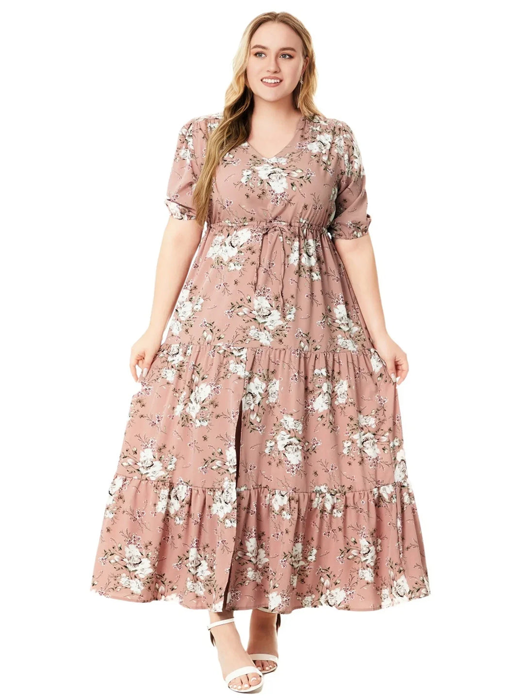 Isabelle Kleid - Plus Size Blumenprint Langes Kleid Mit Vorderteil