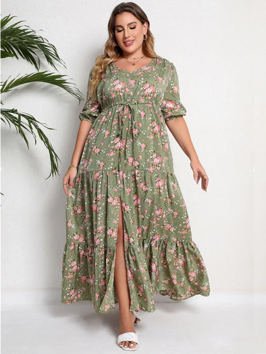 Isabelle Kleid - Plus Size Blumenprint Langes Kleid Mit Vorderteil