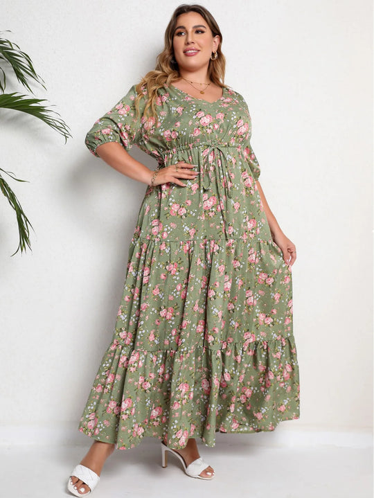 Isabelle Kleid - Plus Size Blumenprint Langes Kleid Mit Vorderteil