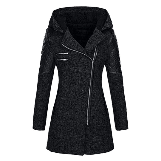Winterjacke Damen Kapuze | Asymmetrischer Reißverschluss und Taschen