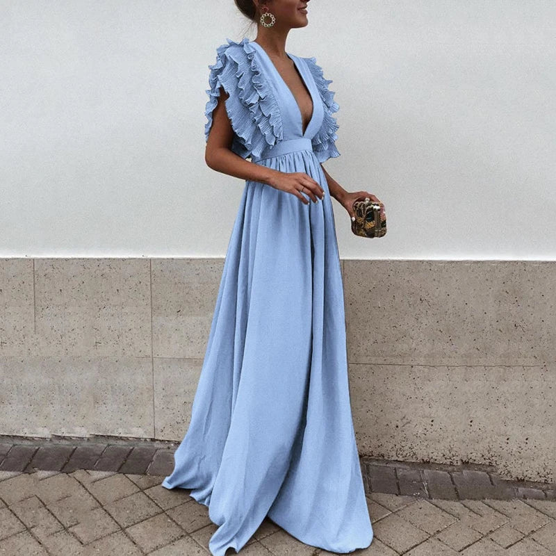 Abendkleid Damen | Kurzarm Mit Rüschendetail Maxi