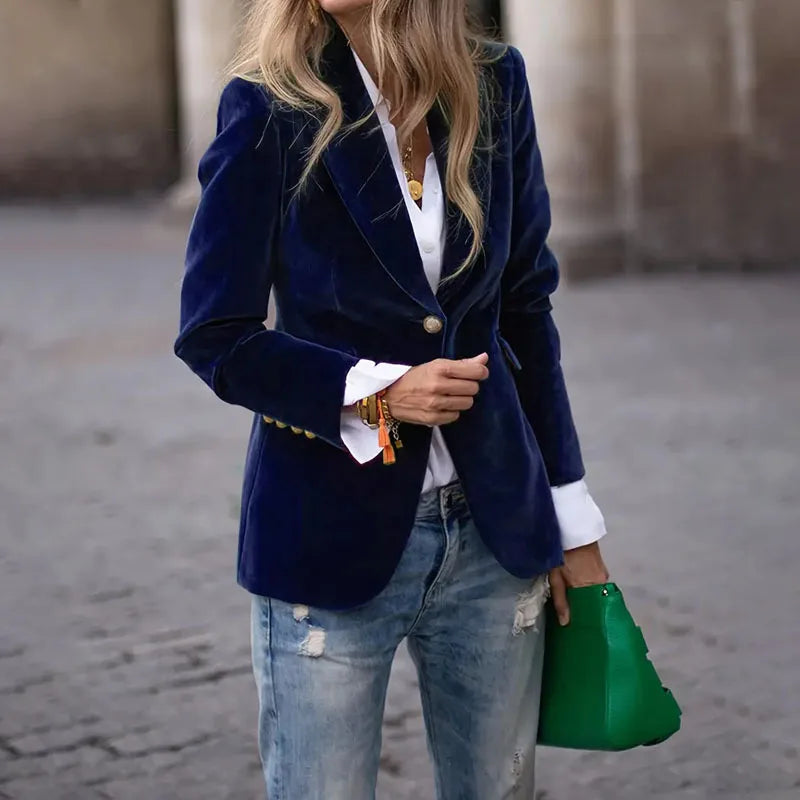 Damen Blazer mit Reverskragen | Einreiher Hüftlang