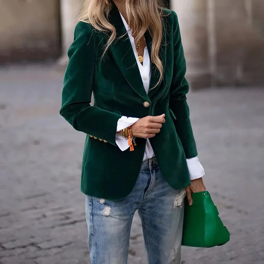 Damen Blazer mit Reverskragen | Einreiher Hüftlang