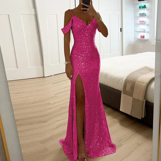 Abendkleid Damen | Maxi mit Schlitz und Trägerdesign