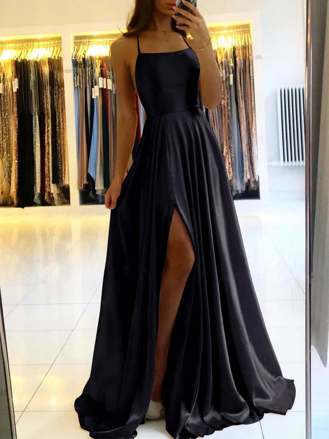 Damen Ballkleid mit Trägern und Schnürung im Rücken | Maxi