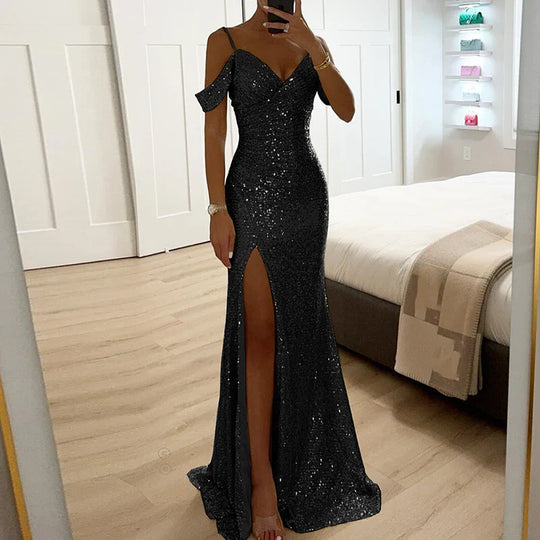 Abendkleid Damen | Maxi mit Schlitz und Trägerdesign