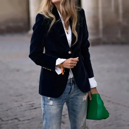 Damen Blazer mit Reverskragen | Einreiher Hüftlang