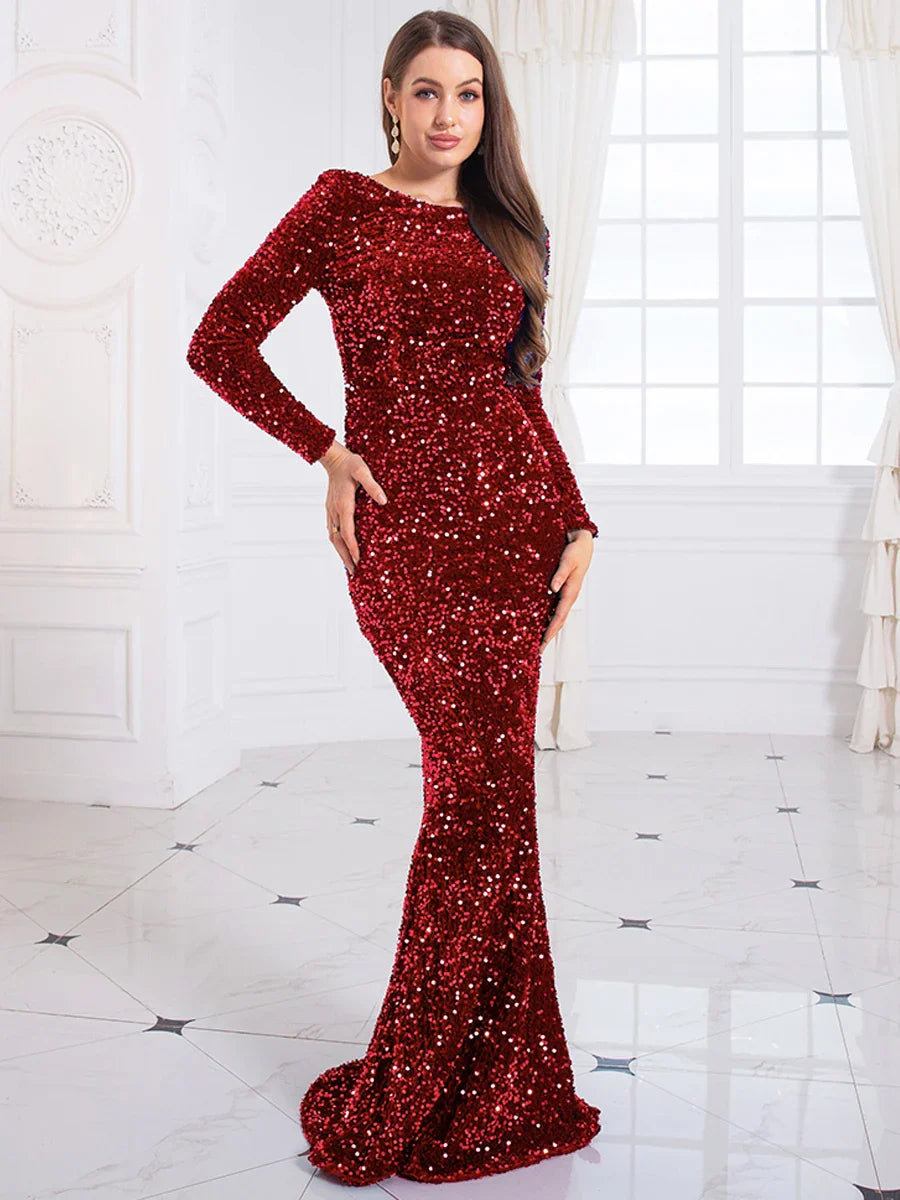 Damen Abendkleid mit Rundhalsausschnitt | Maxi