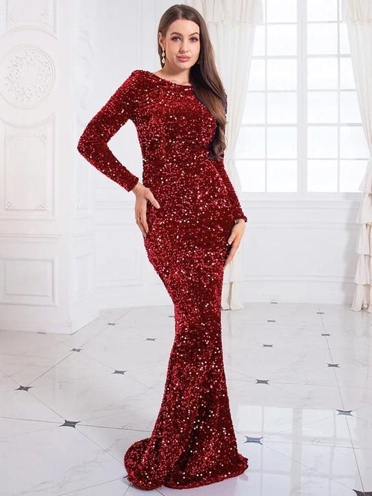 Damen Abendkleid mit Rundhalsausschnitt | Maxi