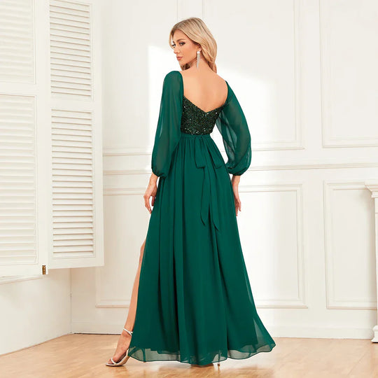 Damen Abendmode Paillettenkleid Mit Pufferärmeln | Elegant