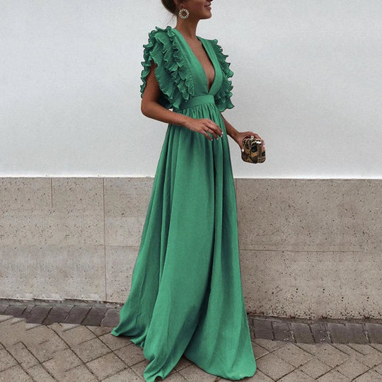 Abendkleid Damen | Kurzarm Mit Rüschendetail Maxi