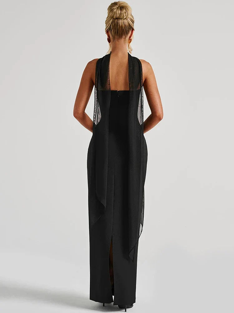 Damen Ballkleid mit trägerlosem Design und Halstuch | Maxi