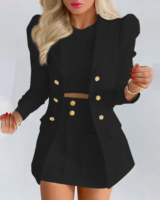 Damen Blazer Set mit Rock | Mit Knopfdetails