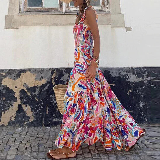 Stella Kleid - Bohemian Spaghetti Träger Sommer Langes Kleid