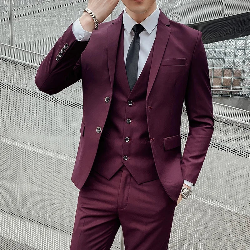 Herren Anzug 3-teilig Slim Fit | Hochzeitsgäste Mit Zweiknopf-Blazer