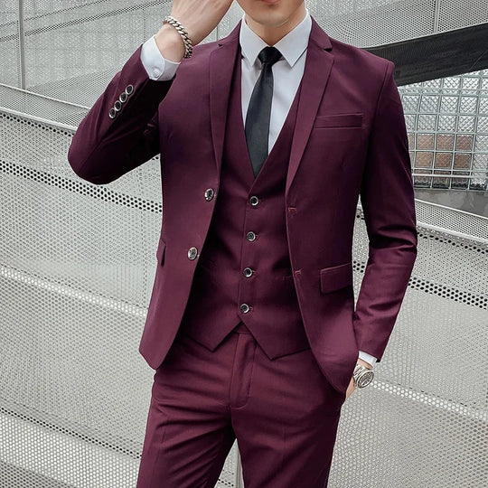 Herren Anzug 3-teilig Slim Fit | Hochzeitsgäste Mit Zweiknopf-Blazer