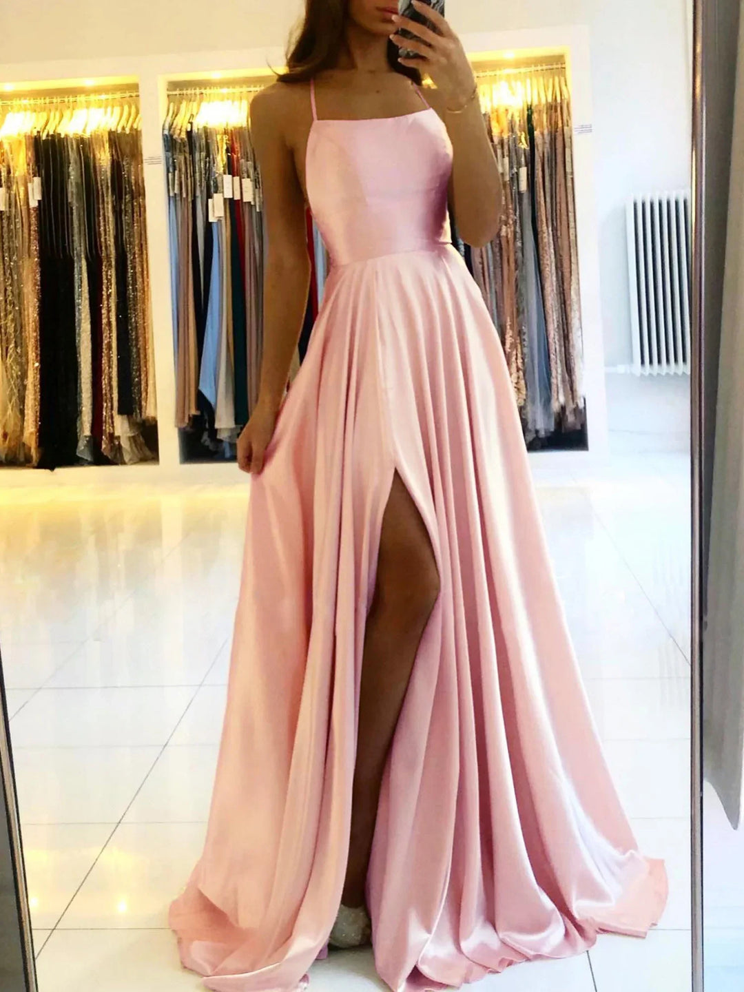 Damen Ballkleid mit Trägern und Schnürung im Rücken | Maxi