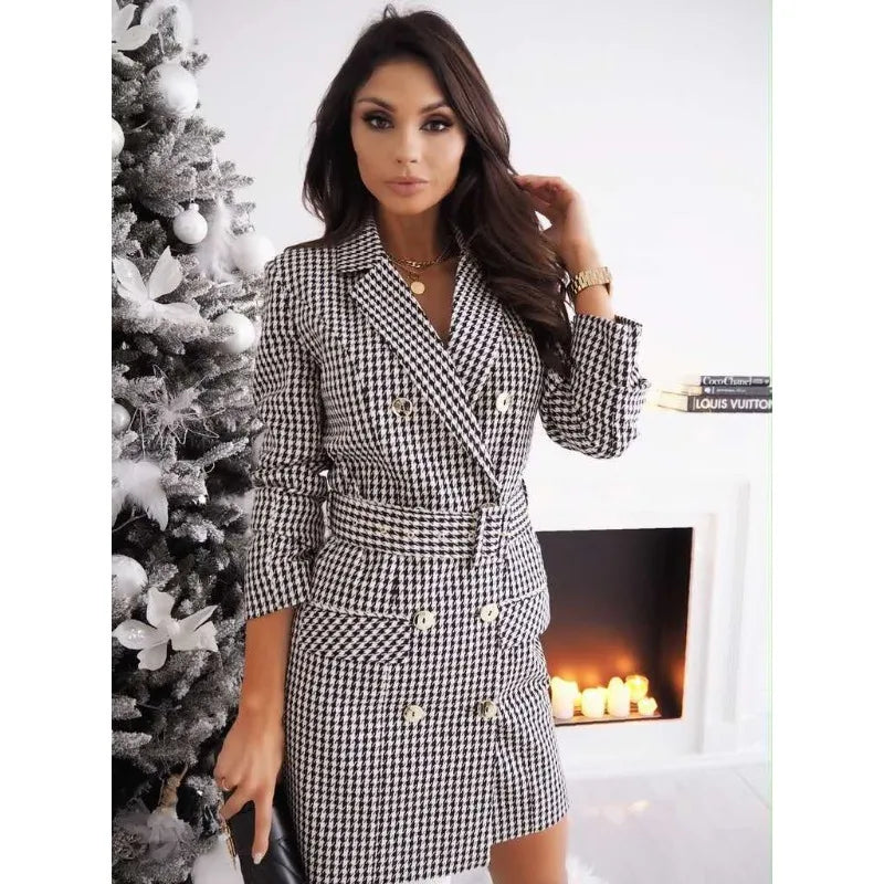 Damen Blazer Kleid mit Gürtel | Mini Abendkleid