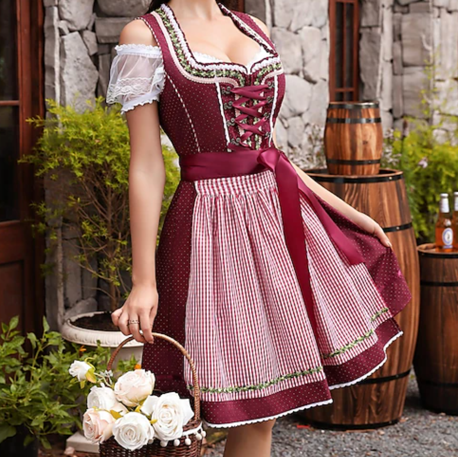 Damen Kurzes Dirndl Kleid | A-Linien Rock