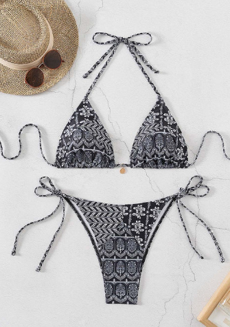 Stella – Blauer Bikini Mit V-Ausschnitt Und Druck