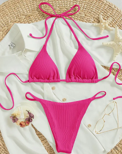 Zoey – Blauer Bikini Mit Hohem Bund Und V-Ausschnitt