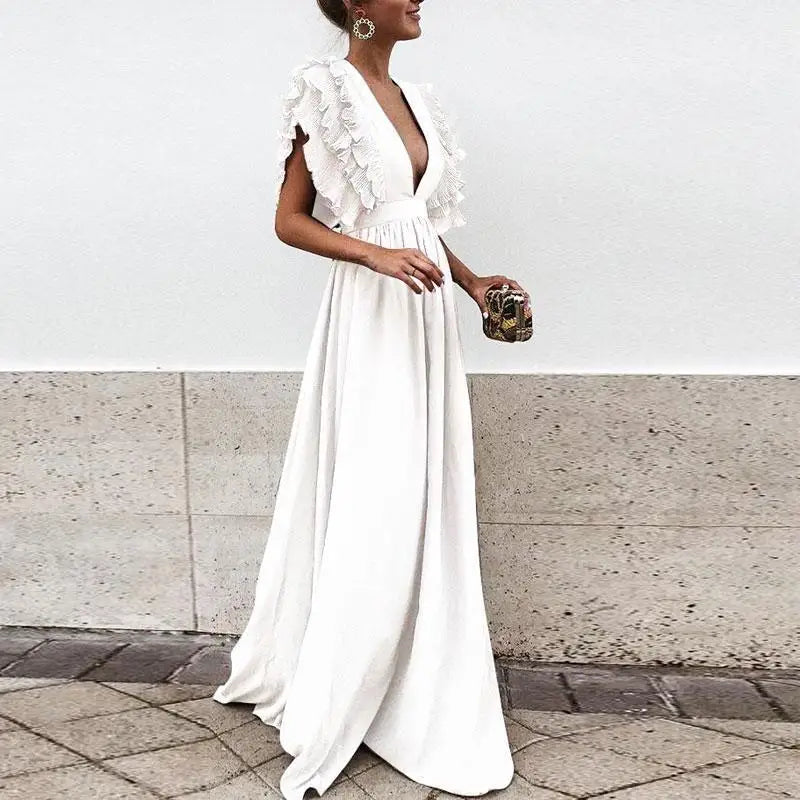 Abendkleid Damen | Kurzarm Mit Rüschendetail Maxi