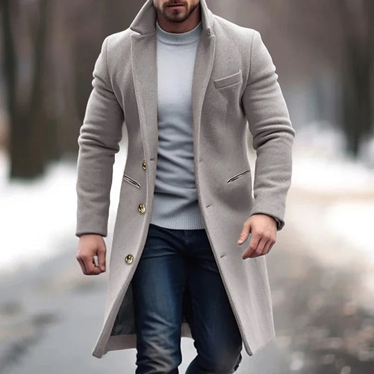 Mantel Herren Winterjacke | Langer Schnitt mit Reverskragen und Knopfleiste