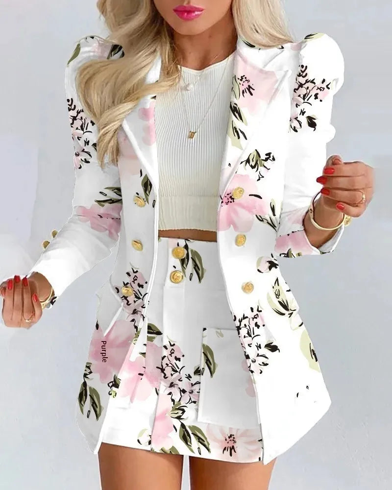 Damen Blazer Set mit Rock | Mit Knopfdetails