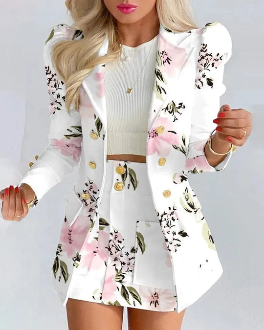 Damen Blazer Set mit Rock | Mit Knopfdetails