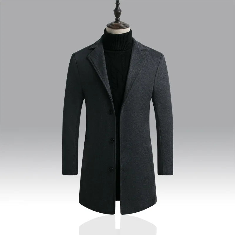 Mantel Herren Winterjacke | Langer Schnitt mit Reverskragen