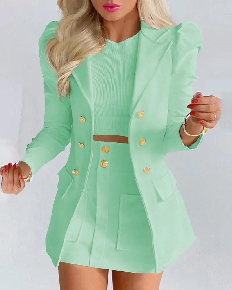 Damen Blazer Set mit Rock | Mit Knopfdetails