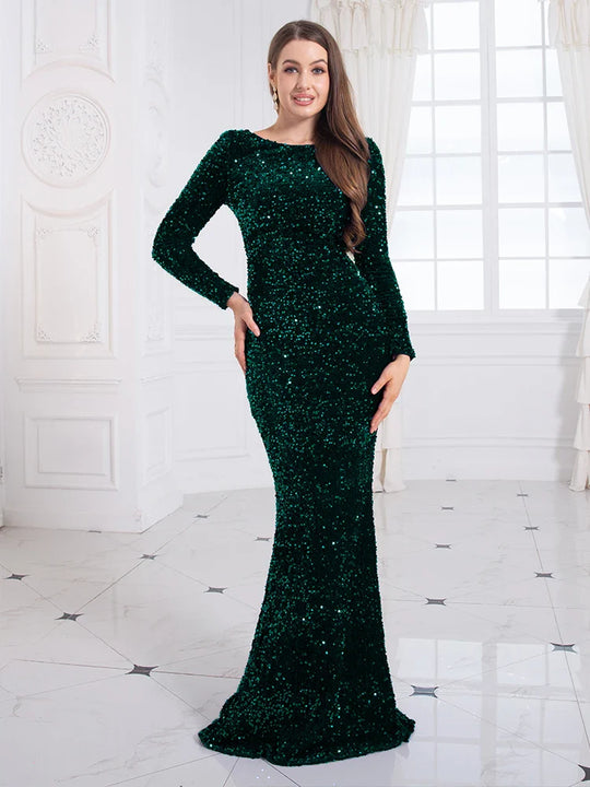 Damen Abendkleid mit Rundhalsausschnitt | Maxi