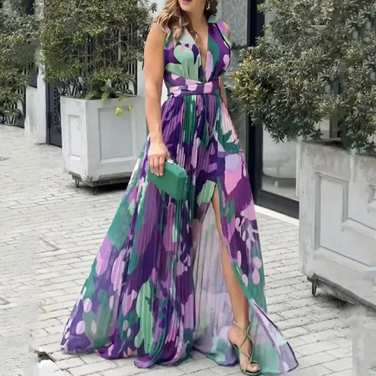 Romantisches Rosa Maxi-Kleid mit Einem Elegantem V-Ausschnitt-Design