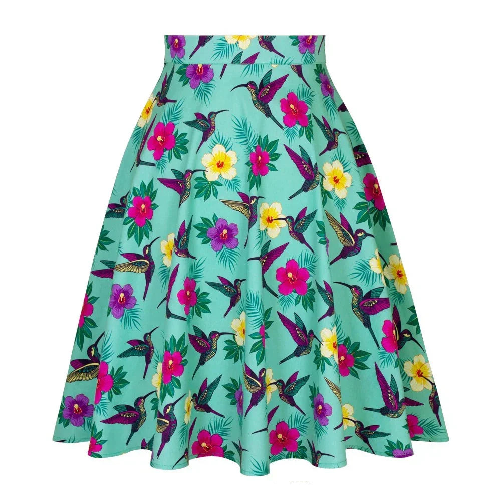 Retro-Vintage-Rock mit Blumen- und Vogeldruck