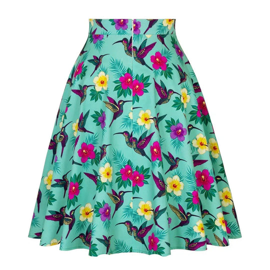 Retro-Vintage-Rock mit Blumen- und Vogeldruck