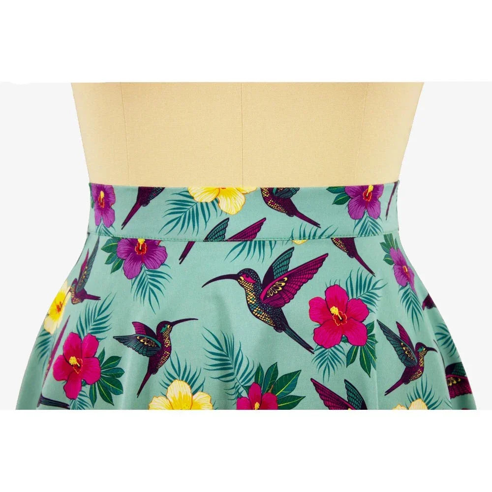Retro-Vintage-Rock mit Blumen- und Vogeldruck