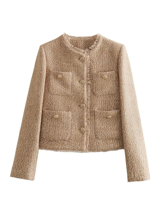 Damen Kurze Jacke mit Knöpfen | Rundhalsausschnitt