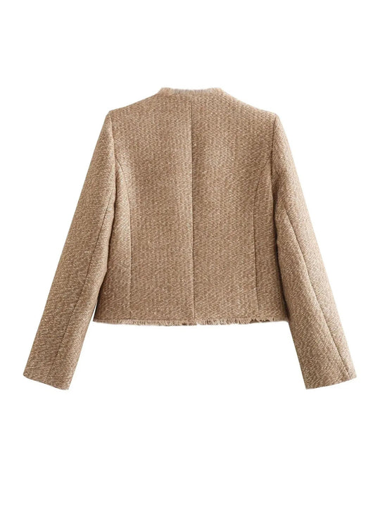 Damen Kurze Jacke mit Knöpfen | Rundhalsausschnitt