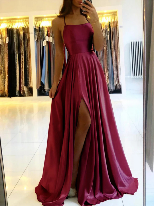 Damen Ballkleid mit Trägern und Schnürung im Rücken | Maxi