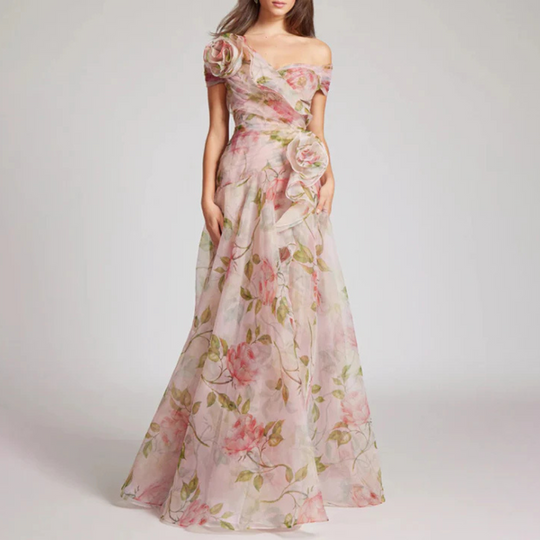 Damen One Shoulder Ballkleid Mit Blumenmuster Und Applikationen | Maxi