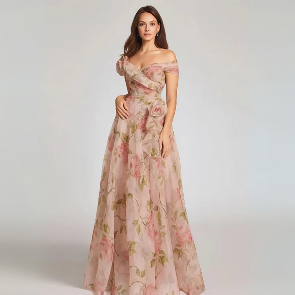 Damen One Shoulder Ballkleid Mit Blumenmuster Und Applikationen | Maxi