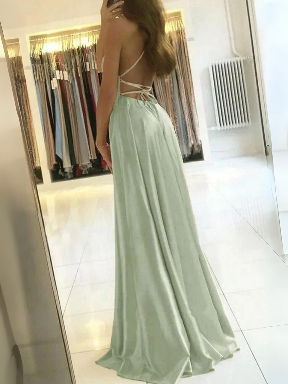 Damen Ballkleid mit Trägern und Schnürung im Rücken | Maxi