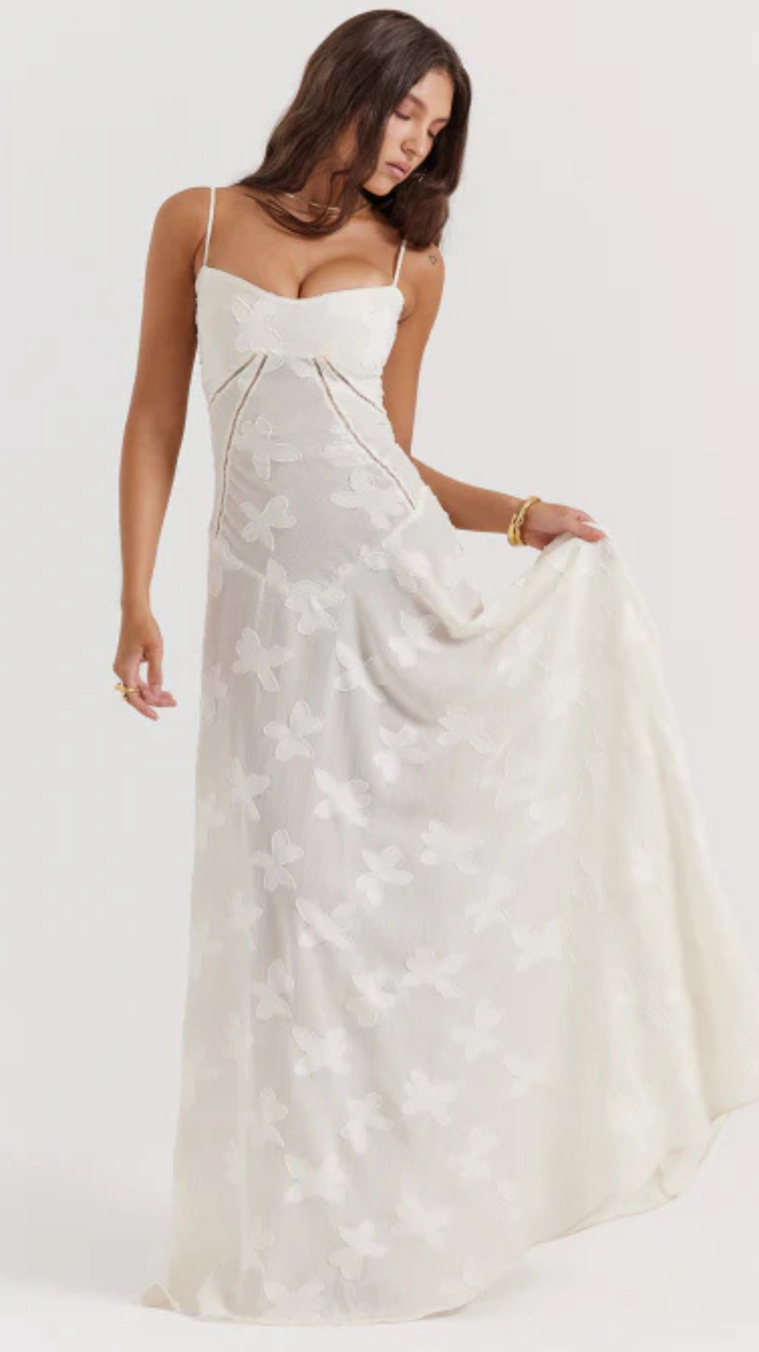 Damen Brautkleid mit Herz Ausschnitt und Spaghettiträgern | Maxi